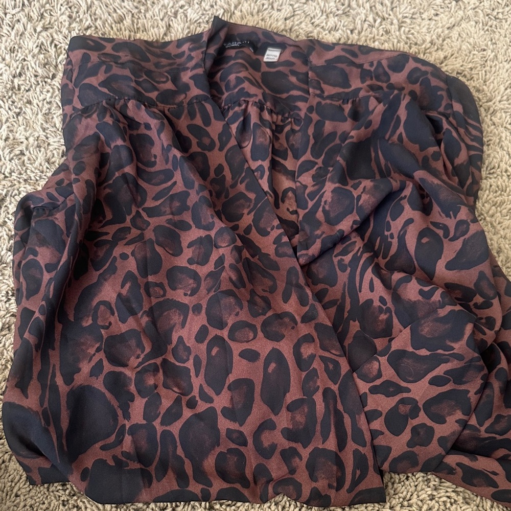 T Tahari Brown and Black Animal Print Top